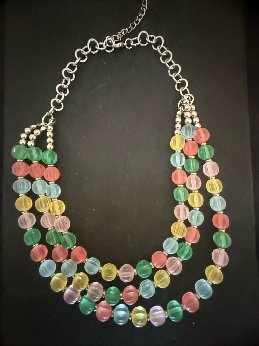 Multicolor Beaded Statement Necklace - Layered Three-Strand Design